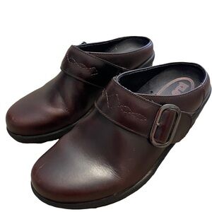 Klogs Womens Clogs Mules Shoes Leather Block Heels | Color: Brown | Size: 6.5